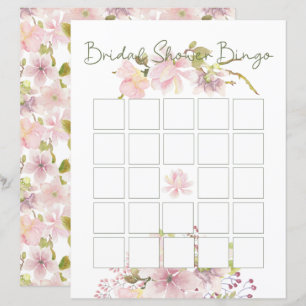 Pink Blush Magnolia Floral Bridal Shower Bingo