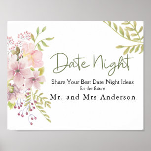 Pink Blush Magnolia Floral Date Night Sign