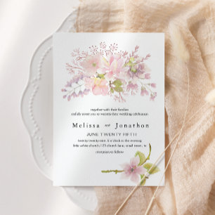 Pink Blush Magnolia Floral Wedding Invitation