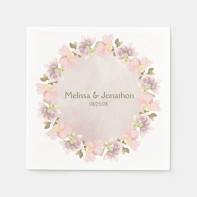 Pink Blush Magnolia Floral Wedding Napkins (Front)