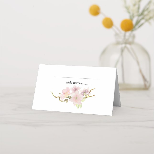 Pink Blush Magnolia Floral Wedding Place Card (Front)