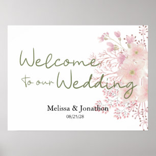 Pink Blush Magnolia Floral Wedding Poster