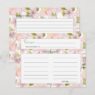Pink Blush Magnolia Floral Wedding Recipe Card