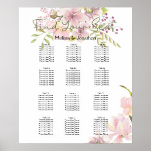 Pink Blush Magnolia Floral Wedding Seating Chart