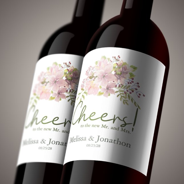 Pink Blush Magnolia Floral Wedding Wine Label (Creator Uploaded)