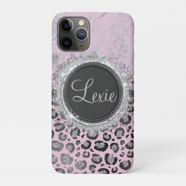 Pink Blush Marble Glitter Leopard Personalized Case-Mate iPhone Case (Back)