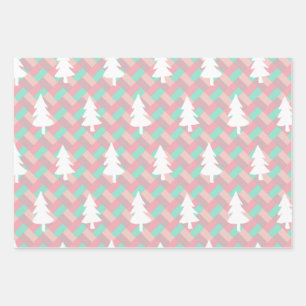 Pink blush mint winter xmas tree birthday holiday  wrapping paper sheet