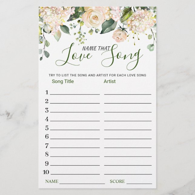 Pink Blush Name that Love Song Bridal Shower Game (Front)
