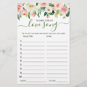 Pink Blush Name that Love Song Bridal Shower Game