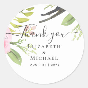 Pink Blush Olive Wedding Thank You Favour Classic Round Sticker