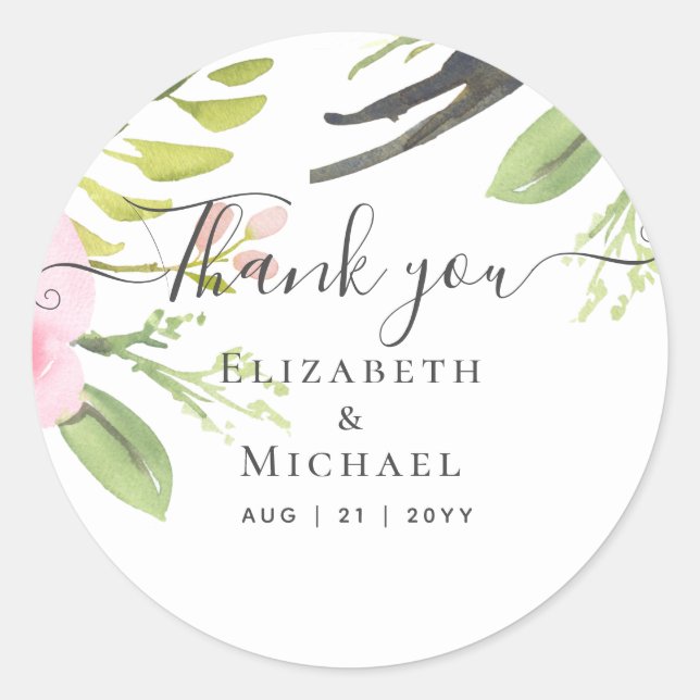 Pink Blush Olive Wedding Thank You Favour  Classic Round Sticker (Front)