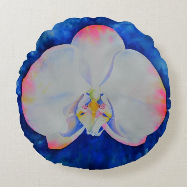 Pink Blush Orchid Round Pillow (Front)