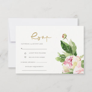 Pink Blush Peony Floral Watercolor Wedding Rsvp Card