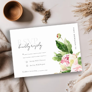 PINK BLUSH PEONY FLORAL WATERCOLOR WEDDING RSVP ENCLOSURE CARD