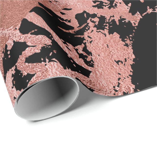 Pink Blush Pink Gold Black Marble Shiny Metallic Wrapping Paper (Roll Corner)