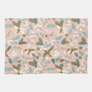 Pink blush poinsettia winter xmas holiday kitchen towel