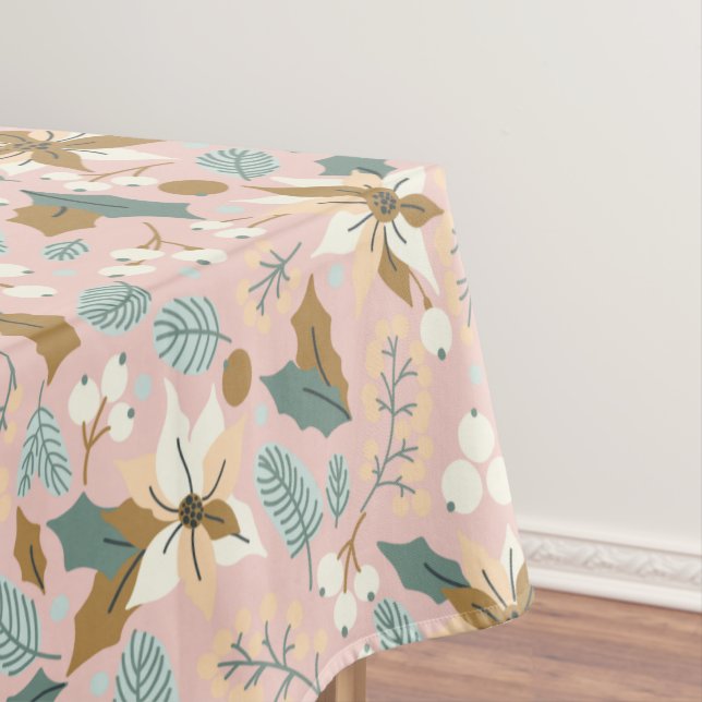 Pink blush poinsettia winter xmas holiday  tablecloth (In Situ)