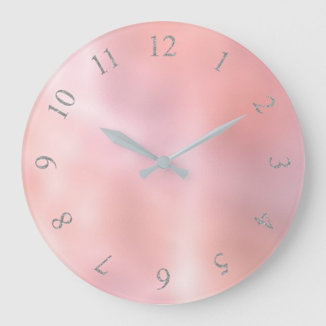 Pink Blush Powder Grey Arabian Numbers Large Clock (Front)