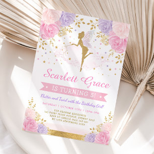 Pink Blush Purple Floral Fairy Birthday Party Invitation