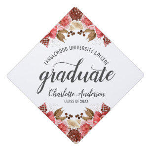 Pink Blush Red Watercolor Floral Graduation Cap Topper