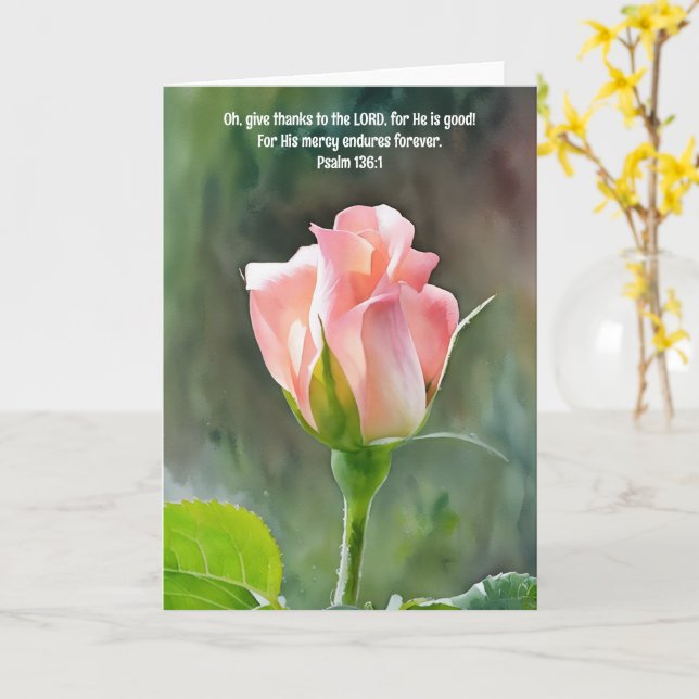 Pink Blush Rose Bible Verse Faith  Card (Yellow Flower)