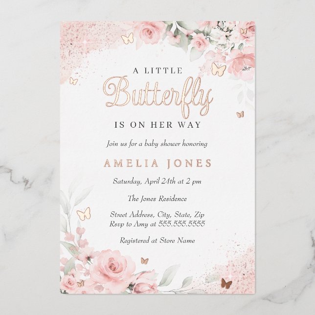 Pink Blush Rose Butterfly Baby Shower  (Front)