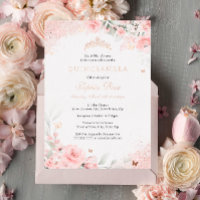 Pink Blush Rose Butterfly Silver Quinceanera
