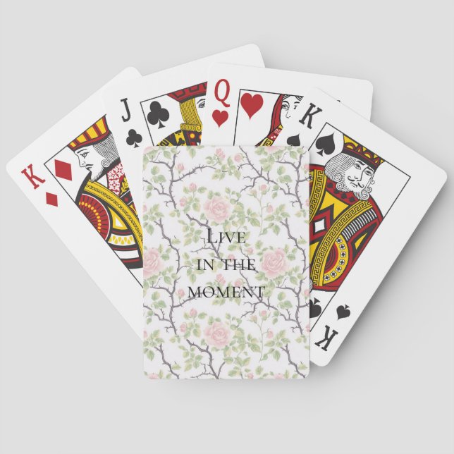 Pink Blush Rose Floral Playing Cards (Back)