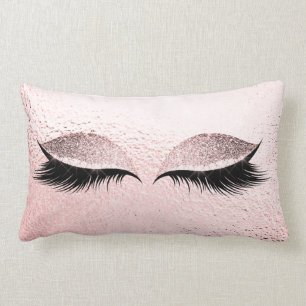 Pink Blush Rose Glitter Black Glam Make Up Grey Lumbar Pillow