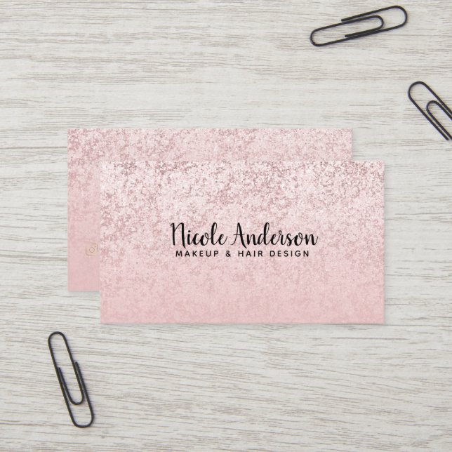 Pink Blush Rose Gold Glitter Marble Glam Beauty  Business Card (Front/Back In Situ)