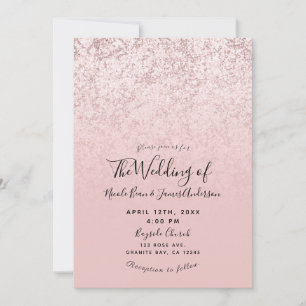 Pink Blush Rose Gold Glitter Marble Glam Wedding Invitation