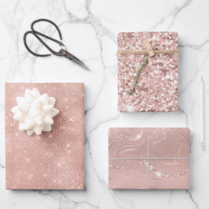 Pink Blush Rose Gold Glitzy Glitter Glam Birthday  Wrapping Paper Sheet