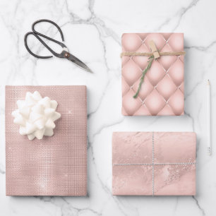 Pink Blush Rose Gold Sparkle Glam Birthday  Wrapping Paper Sheet