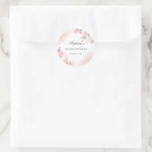 Pink Blush Rose Quinceanera  Classic Round Sticker