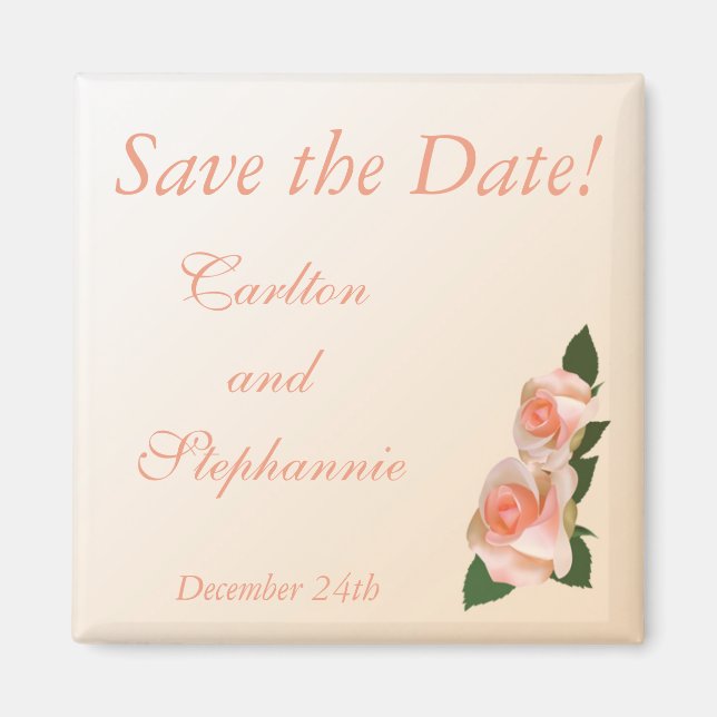 Pink Blush Rose Wedding Magnet Favour (Front)