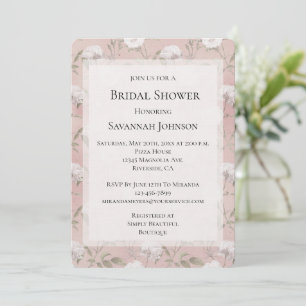Pink Blush Rose White Floral Bridal Shower  Invitation
