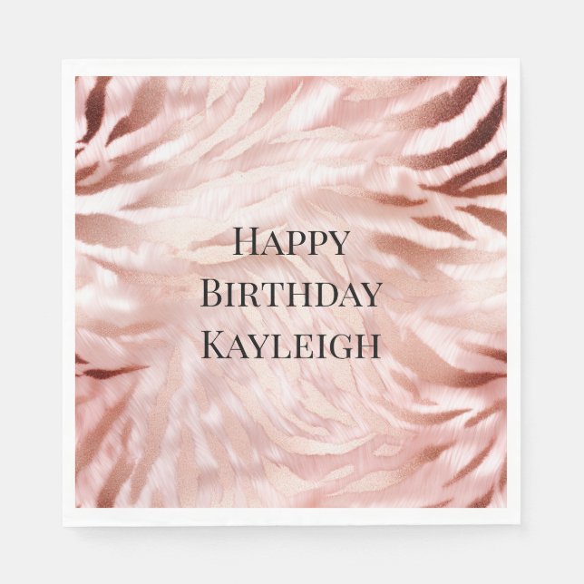 Pink Blush Rose Zebra Animal Napkin (Front)