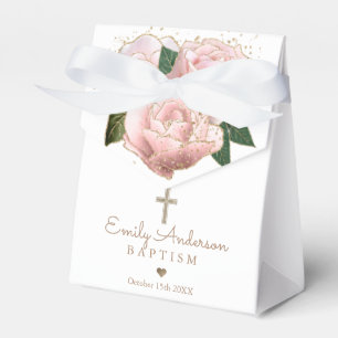 Pink Blush Roses Baptism Favor Box