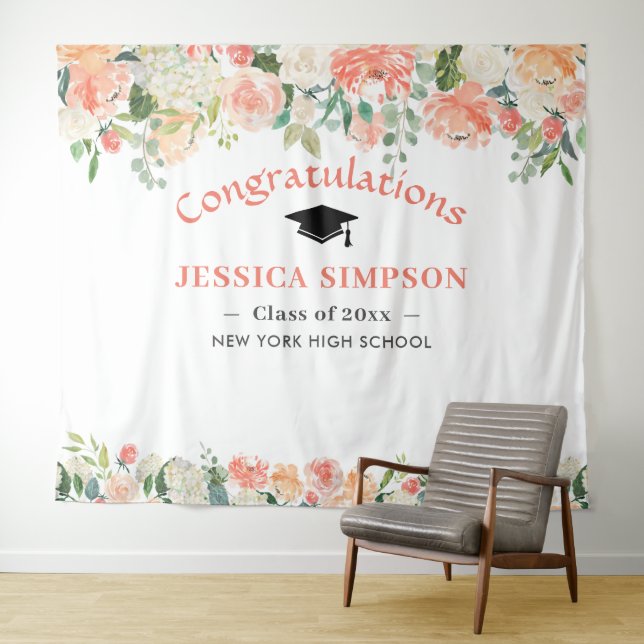 Pink Blush Roses Floral Graduation Photo Backdrop Tapestry (In Situ (Horizontal))