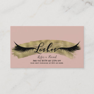 Pink Blush & Shiny Gold Eyelashes Refer a Friend Referral Card