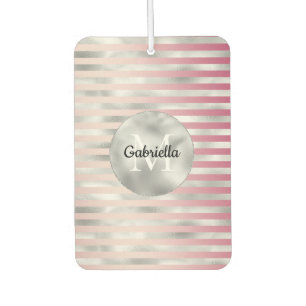 Pink Blush Silver Stripes Monogram Air Freshener