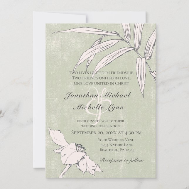 Pink Blush Simple Floral Garden Christian Wedding Invitation (Front)
