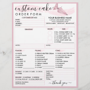 Pink Blush Soft Bakery Cake Order Form Flyer