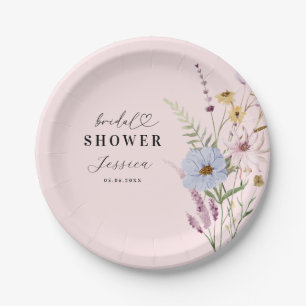 Pink Blush Spring Wildflowers Garden Bridal Shower Paper Plate