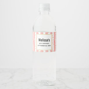 Pink Blush Stripes   Faux Gold Confetti Birthday Water Bottle Label