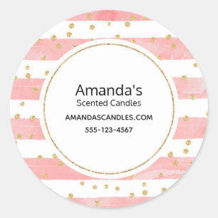 Pink Blush Stripes   Faux Gold Confetti Business Classic Round Sticker
