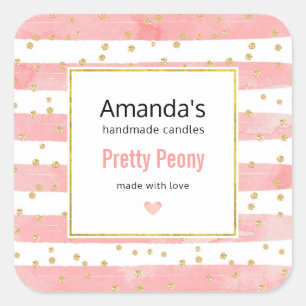 Pink Blush Stripes   Faux Gold Confetti Candle Biz Square Sticker