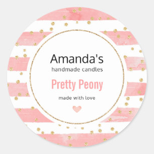 Pink Blush Stripes   Faux Gold Confetti Candle Classic Round Sticker