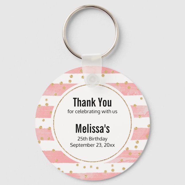 Pink Blush Stripes | Faux Gold Confetti Favour Keychain (Front)