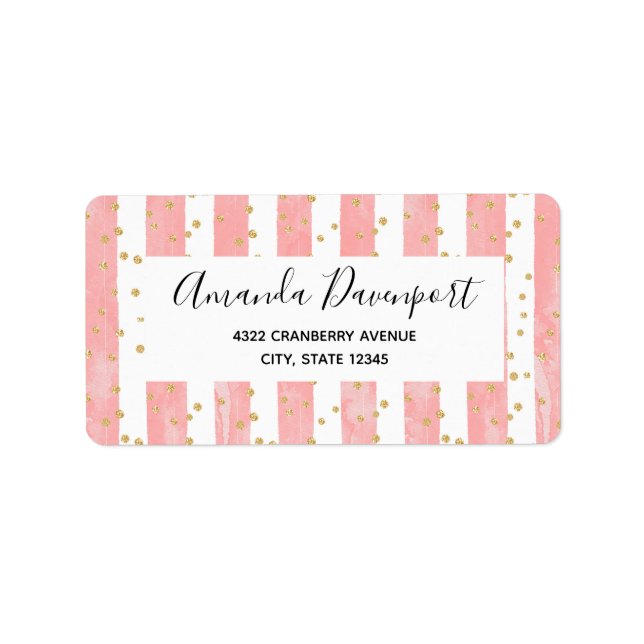 Pink Blush Stripes | Faux Gold Confetti Label (Front)